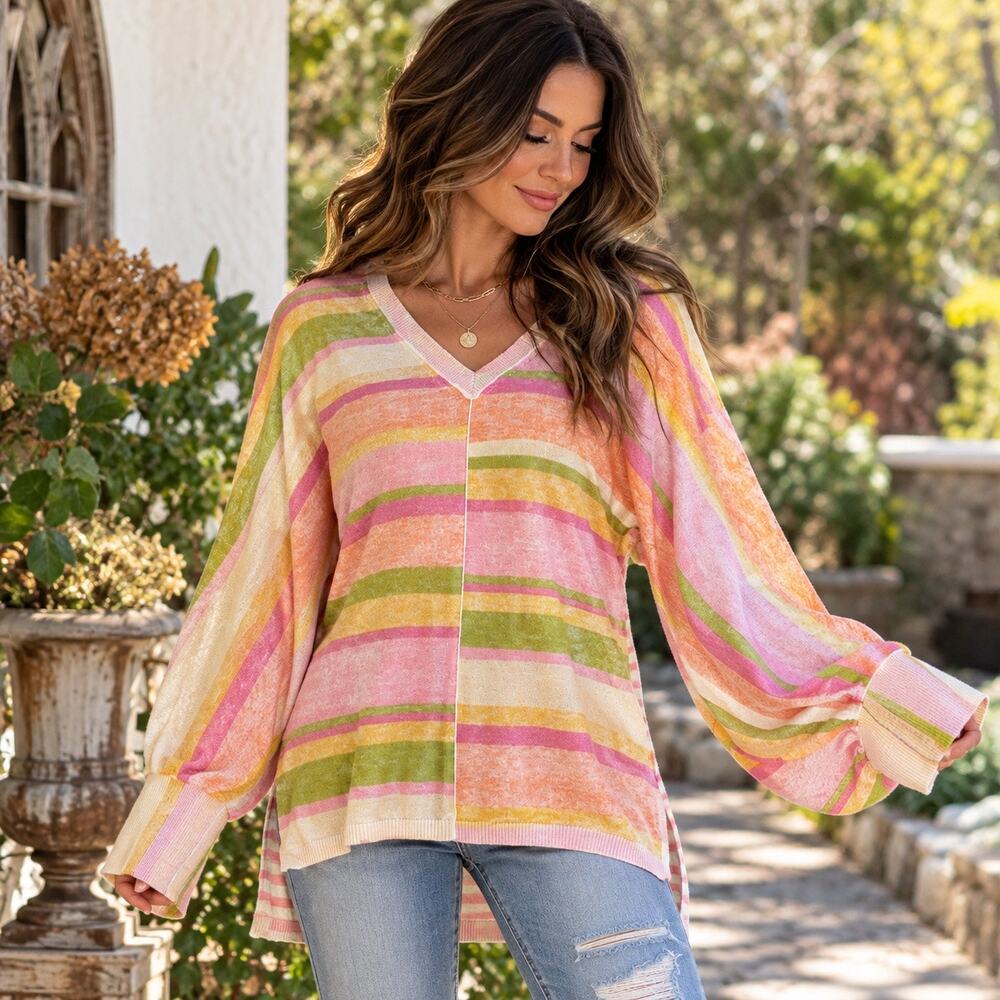 Sundance Sz. M Stripe Lightweight Cotton Sweater Dopamine Cottagecore Fairy Boho